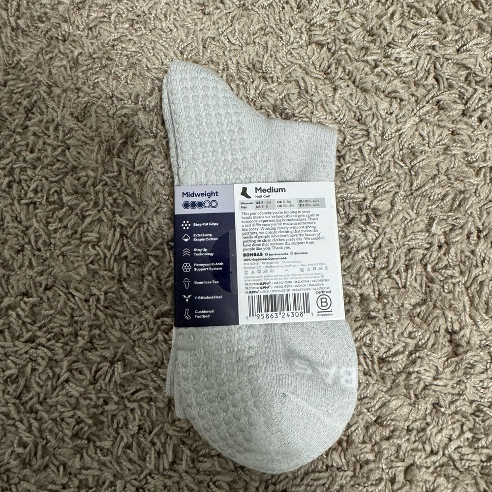 NWT Bombas Gripper Half Calf Socks - Size Medium 8-10.5 Harbor Light Gray - Picture 6 of 6